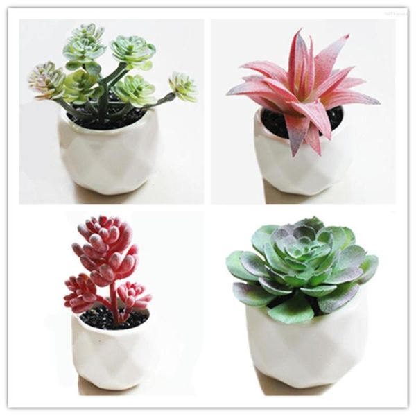 Fleurs décoratives 4 Pots Faux Plantes En Pot Artificielle Succulente Mini Fleur Design Moderne