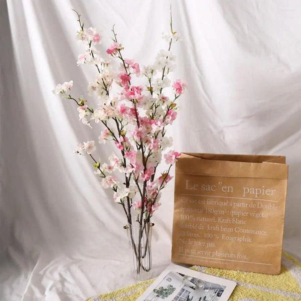 Fleurs décoratives Branches de fleurs de cerisier à 4 branches, fausses fleurs, décorations de salle de mariage en soie, fausses fleurs