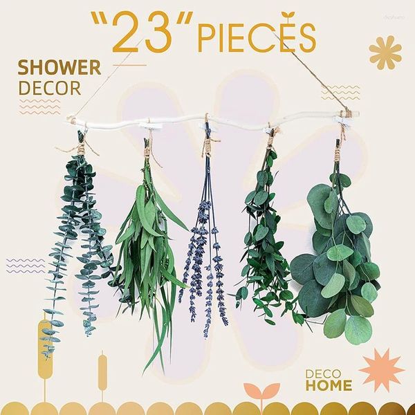 Fleurs décoratives 4 espèces Natural Fresh Eucalyptus Lavande Mur suspendu pour décoration de douche Accueil |De vraies feuilles vivantes