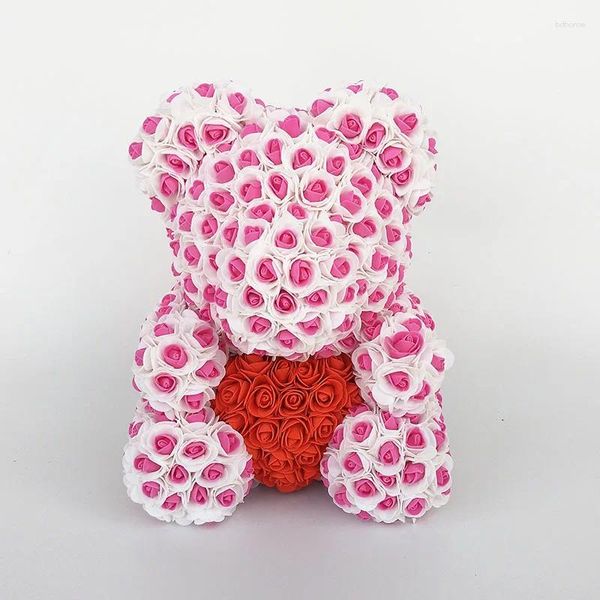 Fleurs décoratives 40/25 cm en deux couleurs Rose Bear Artificial Flower Saint Valentin pour petite amie Femme Femme Mother's Gifts