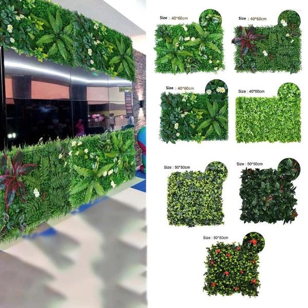 Flores decorativas 40 60/50 50 cm Great de hierba verde de plástico Panel de pared de plantas de planta de planta Falta Decoración de la pantalla de seto de privacidad