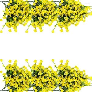 Fleurs décoratives 40 bouquets artificiels pour décoration extérieure, arbustes verts en plastique et jardin (jaune)