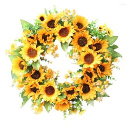 Fleurs décoratives 40 cm couronne artificielle Fleur Garland Sunflower Decor Festival Halloween Fake Cloth Party