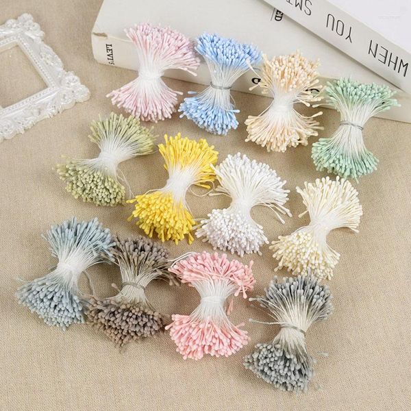 Fleurs décoratives 400/800 pièces les doubles têtes artificielles fleurs bricolage étamine Pistil pour travaux d'aiguille Scrapbooking fête de mariage décoration de la maison