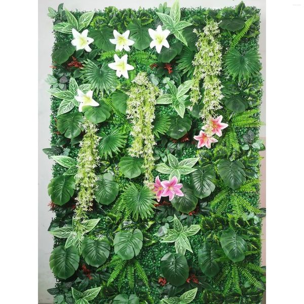 Flores decorativas 40cm 60cm decoración del hogar planta de flores artificiales pared lirio selva hoja Panel hierba para fiesta de boda