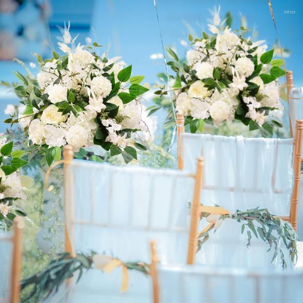 Flores decorativas 40cm Bola de flores artificiales Decoración Banquete de boda Fondo de escenario Diseño de pared Mesa de carretera