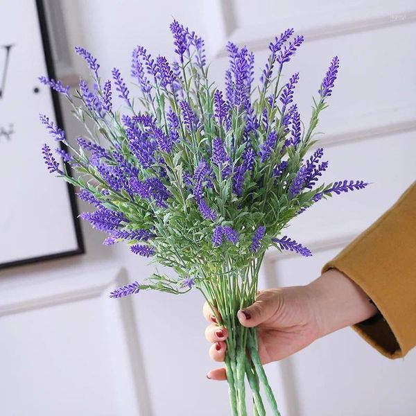 Flores decorativas 40 cm lavanda púrpura artificial estilo nórdico Ins ramo de flores falsas boda decoración del hogar mesa de plástico