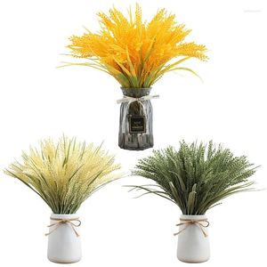 Flores decorativas 40 CM Arroz artificial 5 tenedores de espigas de trigo Campos dorados Sitios de jardín Restaurante Particiones Plantas de hierba