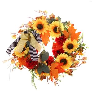 Fleurs décoratives 40 cm couronne de tournesol artificielle pays fleur française signe de bienvenue guirlande suspendue décoration de porte d'entrée pour la fête à la maison