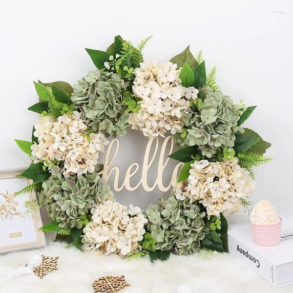 Fleurs décoratives 40 cm Couronne artificielle Hortensia Green Decoration Front Decoration Mur Fond décor de Noël Hello Home