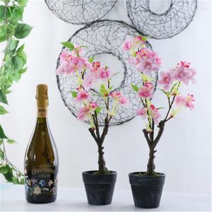 Decoratieve bloemen 40 cm kersenbloesem bonsai set kunstmatige plantenbloem met pot home kerstdecoratie bruiloft decoraat