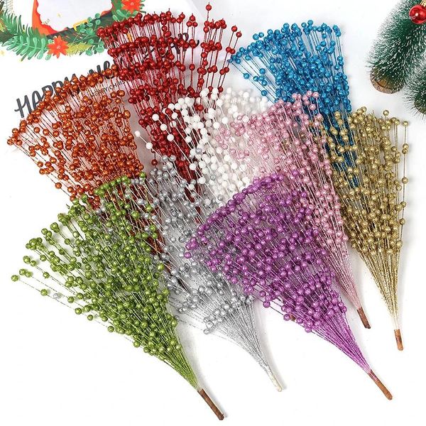 Fleurs décoratives 40 cm Glitter Berry Décorations de Noël artificielles Ornements d'arbre de Noël pour la décoration intérieure Année Navidad Party Supplies