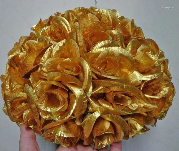 Flores decorativas 40 CM Oro Cifrado Artificial Flor de Seda Rosa Bolas de Besos Bola Colgante Adornos de Navidad Boda de Cumpleaños