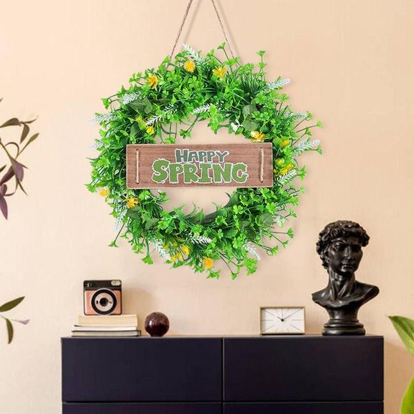 Fleurs décoratives 40cm, signe de printemps joyeux, couronne de verdure, cintre de porte d'entrée d'été, guirlande rustique