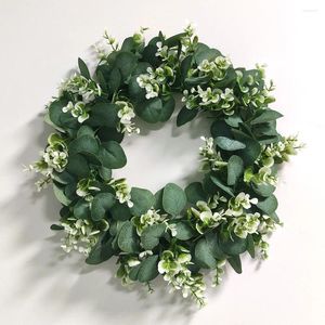 Couronne de fleurs décoratives de 40cm, feuilles d'eucalyptus vertes, fournitures suspendues pour porte, décoration de jardin artificielle, printemps et été