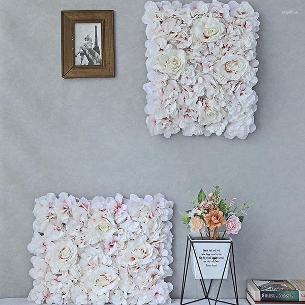 Fleurs décoratives 40cmx30cm Panneau mural Rose de soie blanche pour la décoration de fête de mariage Baby Girls Room Hair Salon Coul Salon Home Decor