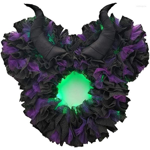 Fleurs décoratives 40cn diable corne guirlande Halloween pour porte d'entrée mur noir horreur brillant guirlande accessoires suspendus décor à la maison