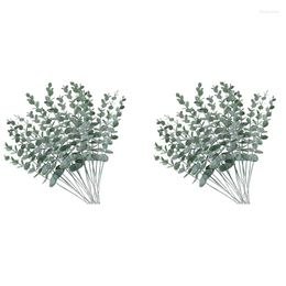 Flores decorativas 40 Uds. Tallos de eucalipto artificiales hojas falso gris verde eucaliptos plantas ramas vegetación falsa para boda