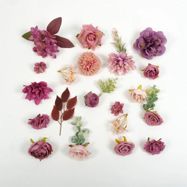 Fleurs décoratives 40pcs Loose artificielle de fleur de soie tête verdure combo ensemble pour bouquets d'artisanat bricolage couronne de garland décor