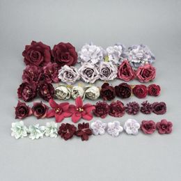 Fleurs décoratives 40pcs / paquet Artificiel Silk Flower Head Combo Set pour bricolage Artisanat suspendu décor de porte de porte Garland Accessoires Fake Rose