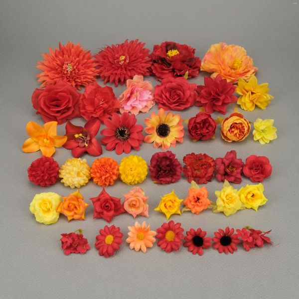 Fleurs décoratives 40X / pack Jaune Soie Artificielle Têtes De Fleurs En Vrac DIY Artisanat À La Main Bouquet De Mariée Floral Mur Numéro Décor Accessoires