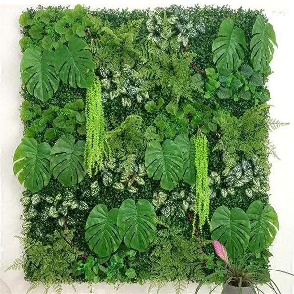 Flores decorativas 40x60 cm Plantas artificiales verdes Panel de pared DIY Plástico Césped al aire libre Alfombra Decoración Fiesta Telón de fondo Jardín Hierba Flor