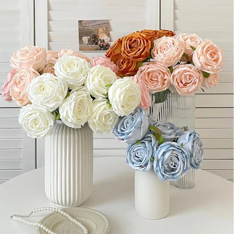 Decorative Flowers 41cm Simulated Flower 7-head Silk Fabric Material Artificial Princess Rose Iron Wire Inner Lining Floral Bouquet
