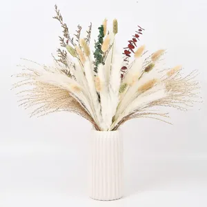 Fleurs décoratives 43 pièces, décor d'herbe de Pampas entièrement séchée naturelle pour Vase, Bouquet Floral Boho maison, salon de mariage