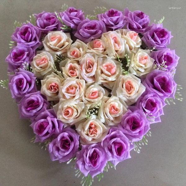 Fleurs décoratives 43x38cm de la soie artificielle Rose de la rose de la rose Décoration coeur en forme de coeur Couronnes de porte charmante en gros