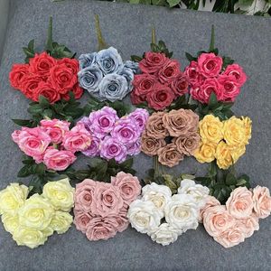Fleurs décoratives 44 cm à 7 fleurs artificielles à 7 fleures rosa rose rose rose intérieure sèche décorations pour les mariages et