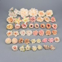 Fleurs décoratives 44X Champagne fleur artificielle en soie Combo ensemble fausse tête pour bricolage fête bébé douche mariage décor