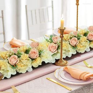 Decoratieve bloemen 44x14cm gesimuleerde roos romantische bruiloftscène zijde 3d achtergrond wandpaneel kunstmatige bloemboog decoratie