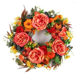 Fleurs décoratives 45/50 cm d'automne pivoine de citrouille de citrouille de grâces Thanksgiving Festival réutilisable célébration Garland pour la porte de la ferme clôturée