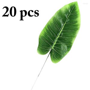 Fleurs décoratives 45 cm 20 pcs Tissu Banane Plantes Artificielles Feuille Branche Couleur Imprimer Mariage Décor À La Maison Faux Feuillage DIY Floral Vert