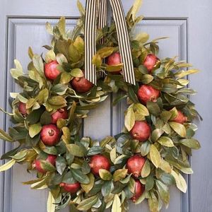 Fleurs décoratives 45cm couronne d'automne plantes vertes artificielles grenade fruits porte suspendue Thanksgiving décoration de noël