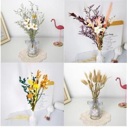 Decoratieve bloemen 45 cm DIY Bouquet Natuurlijk gedroogde eucalyptus blad echte tak eikels tarwe katoenkoute kandidaat thuis bruiloftsfeest decoratie