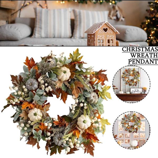 Flores Decorativas Coronas De Otoño De 45 Cm Puerta Principal Hoja De Arce Otoño Calabaza Cono De Pino Corona De Bayas para Decoraciones De Granja De Acción De Gracias