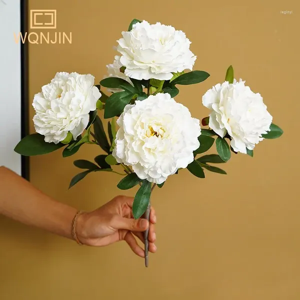 Flores decorativas 45 cm rosa rosa blanco peonía de seda ramo artificial 5 cabezas grandes falsas para la decoración de la boda del hogar interior