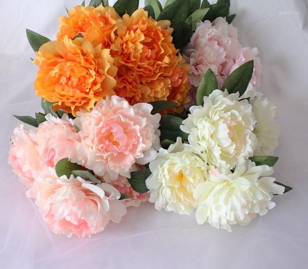 Fleurs décoratives 45 cm Soie Pivoine Bouquet De Fleurs Artificielles 5 Grosse Tête Chirstmas Faux Fête De Mariage Décoration Bureau Handholdling