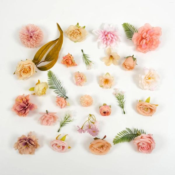 Fleurs décoratives 45pcs Loose Artificiel Silk Flower Head Fausse feuille Greerie pour bricolage Bouquets Bouquets Wreath Floral Arrangement Decor