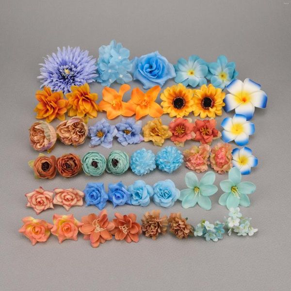 Fleurs décoratives 45X têtes de fleurs en soie artificielle ensemble en vrac pour bricolage guirlande de guirlande faisant un décor d'arrangement floral