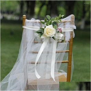 Fleurs décoratives 46 cm nordique extérieur artificiel faux arrangement de fleurs décor de fête de mariage chaise penchée arrière avec ruban Dh980