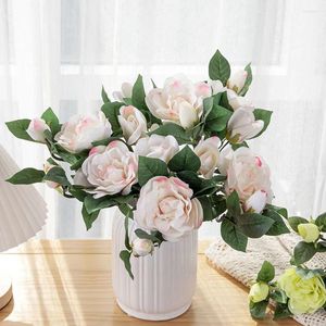 Fleurs décoratives 47 cm gardénia artificiel fausse fleur rose vert pour la décoration de fête maison Table jardin anniversaire décor mariage