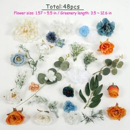 Decoratieve bloemen 48 -stks Meng kunstmatige zijden bloemkop groen combinatie voor doe -het -zelf ambachten boeketten opstelling wanddecor nep flowe