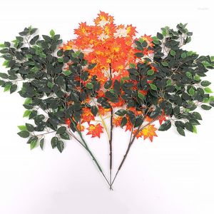 Fleurs décoratives 49in Tropical Plantes Artificielles Ficus Branches D'arbres En Plastique Faux Feuille De Palmier Vert Banyan Pour La Maison Jardin Boutique Décor