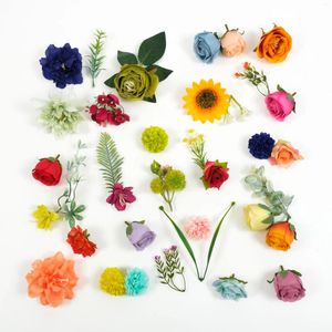 Decoratieve bloemen 49 % kleurrijke kunstmatige bloemkop mix greencombinatie voor doe -het -zelf ambachten boeketten opstelling wanddecor nep flowe