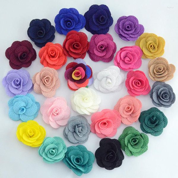 Fleurs décoratives 4cm 20pcs fleur de rose à la main camélia de jute artificielle pour l'artisanat de mariage décoration bricolage vêtements chapeaux corsage