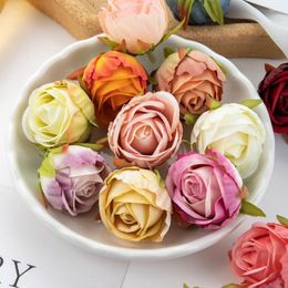 Fleurs décoratives 4 cm roses bourgeon de thé 100 pièces scrapbooking artificiel pour la décoration intérieure bricolage boîte à bonbons mariage jardin guirlande de Noël accessoire