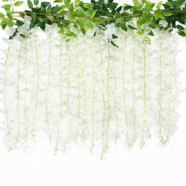 Flores decorativas 4 piezas 180 cm Wisteria artificial ratán jardín boda techo fiesta telón de fondo decoración flor falsa cadena hogar tubería vid