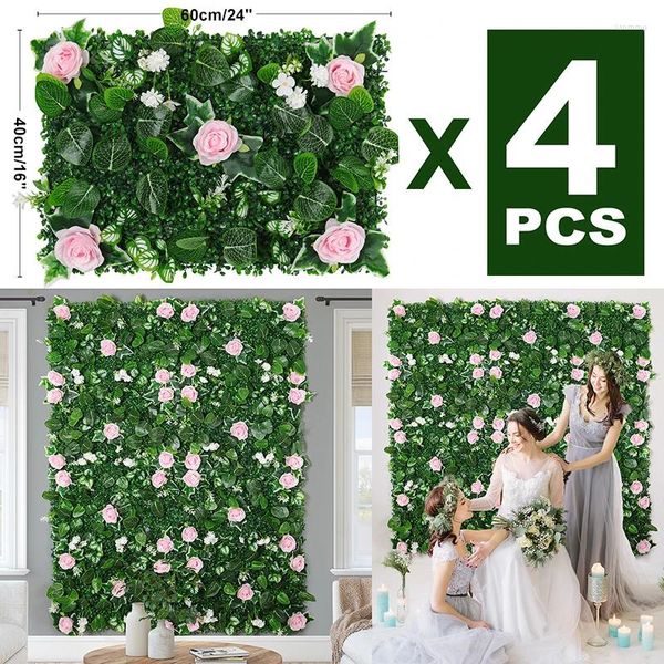 Flores decorativas 4pc Paneles de pared de plantas artificiales de 24 